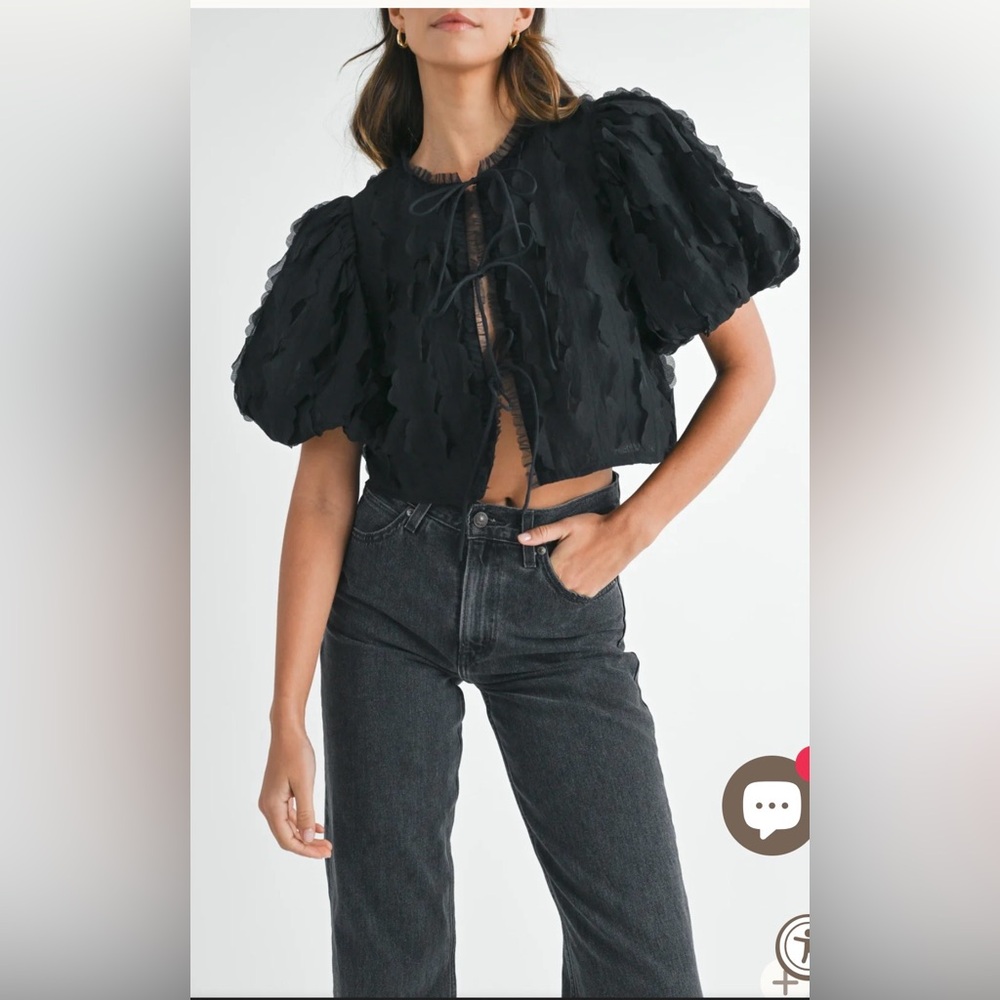 EUC Mable Textured Scallop Puff Sleeve Blouse Top - Picture 1 of 7